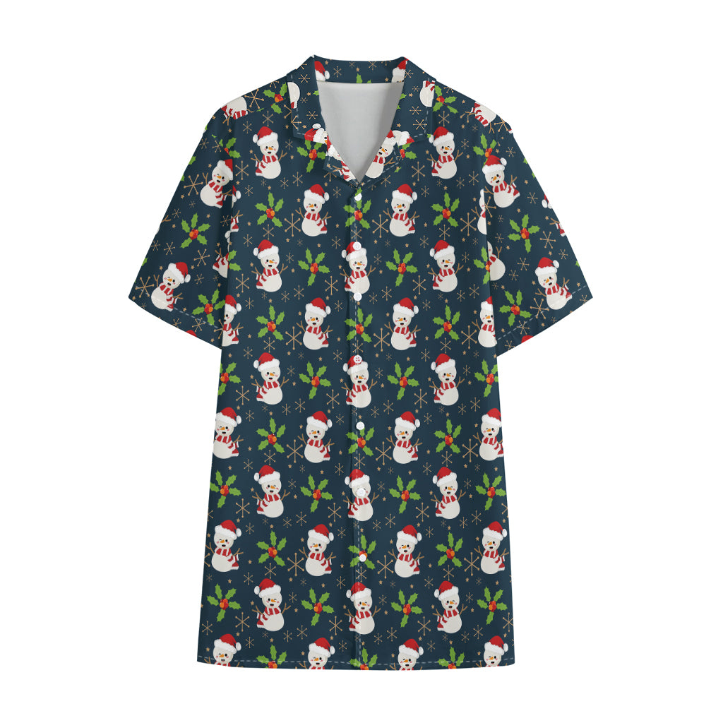Santa Snowman Pattern Print Cotton Hawaiian Shirt