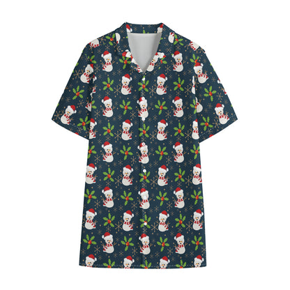 Santa Snowman Pattern Print Cotton Hawaiian Shirt