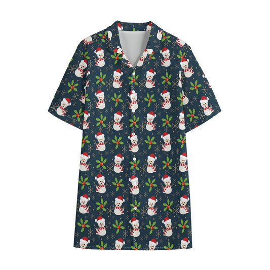 Santa Snowman Pattern Print Cotton Hawaiian Shirt