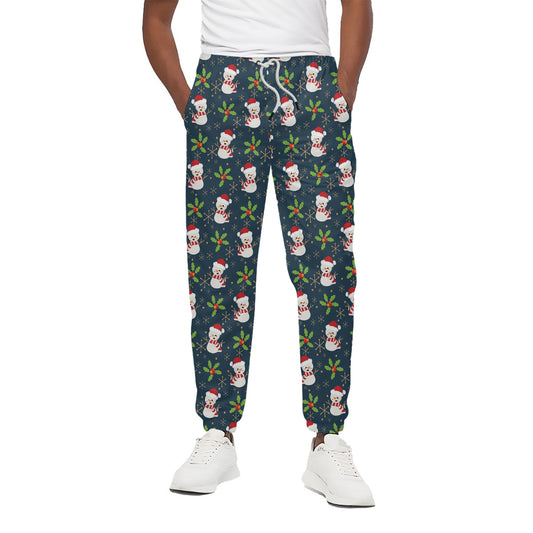 Santa Snowman Pattern Print Cotton Pants