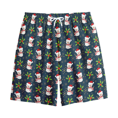 Santa Snowman Pattern Print Cotton Shorts
