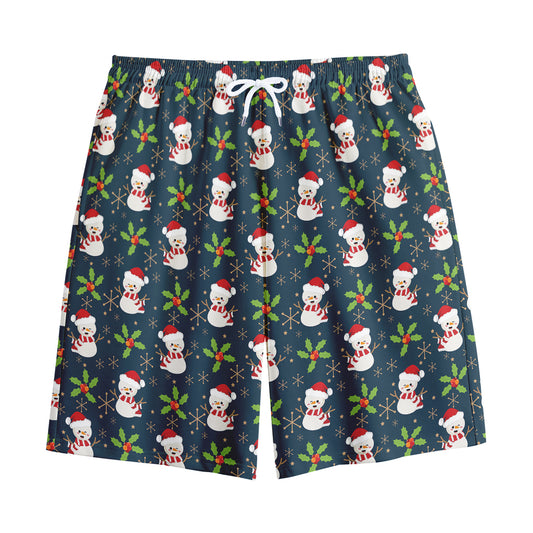 Santa Snowman Pattern Print Cotton Shorts