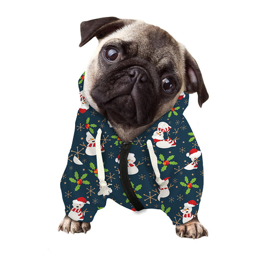 Santa Snowman Pattern Print Dog Zip Up Hoodie