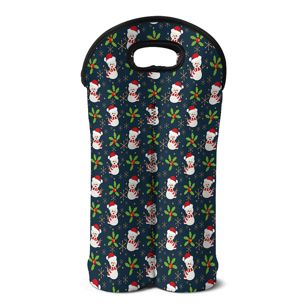 Santa Snowman Pattern Print Double Neoprene Wine Tote