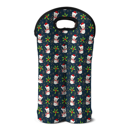 Santa Snowman Pattern Print Double Neoprene Wine Tote