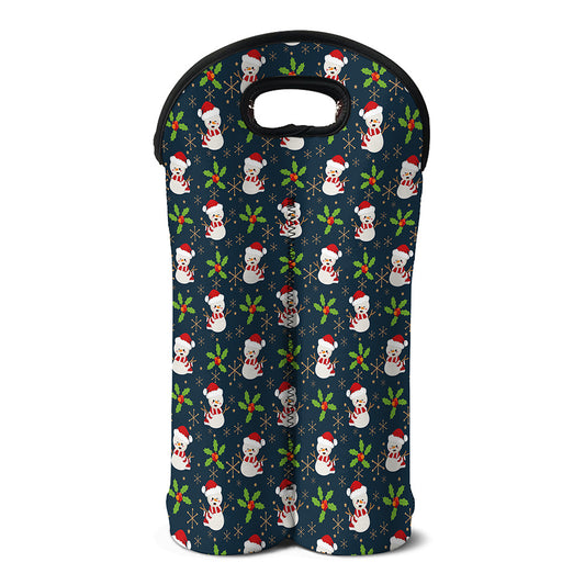 Santa Snowman Pattern Print Double Neoprene Wine Tote