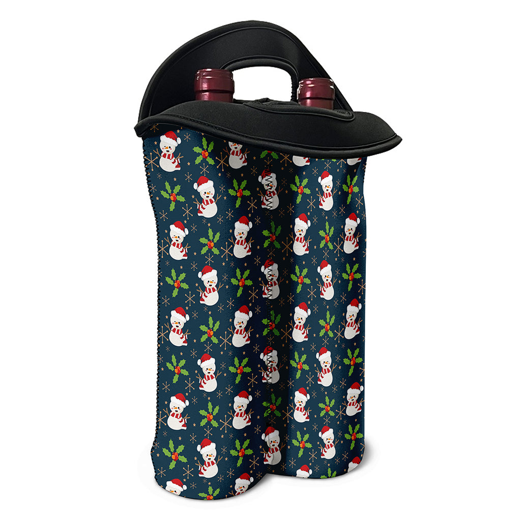 Santa Snowman Pattern Print Double Neoprene Wine Tote