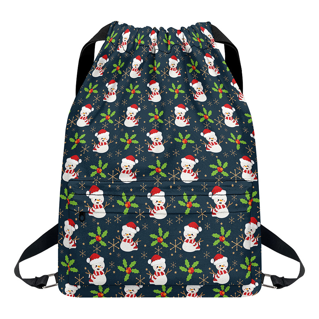 Santa Snowman Pattern Print Drawstring Backpack