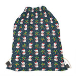 Santa Snowman Pattern Print Drawstring Bag