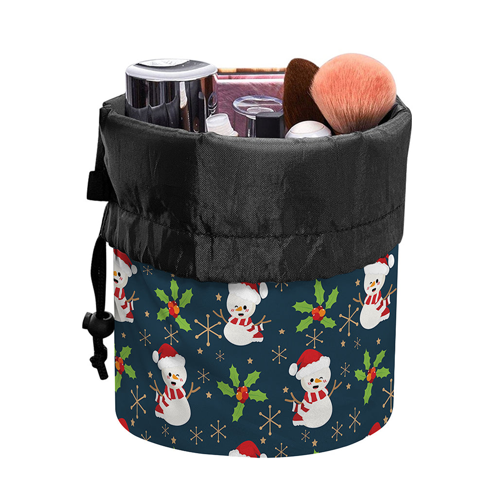 Santa Snowman Pattern Print Drawstring Makeup Bag
