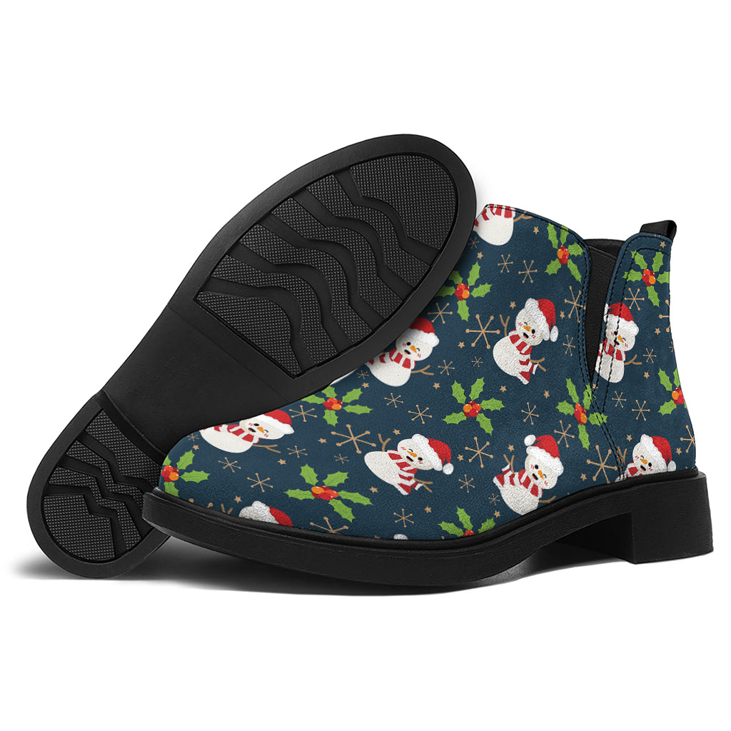 Santa Snowman Pattern Print Flat Ankle Boots