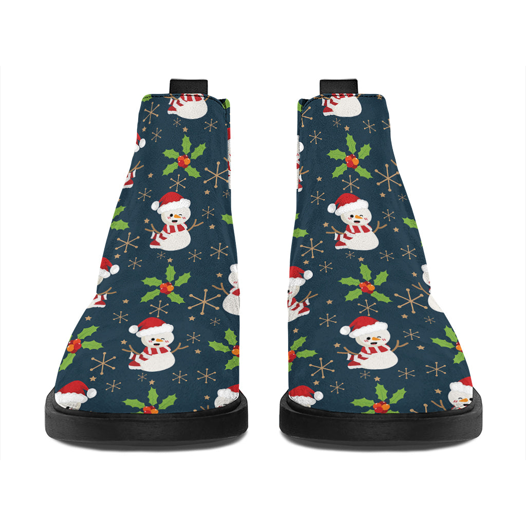 Santa Snowman Pattern Print Flat Ankle Boots