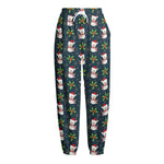 Santa Snowman Pattern Print Fleece Lined Knit Pants