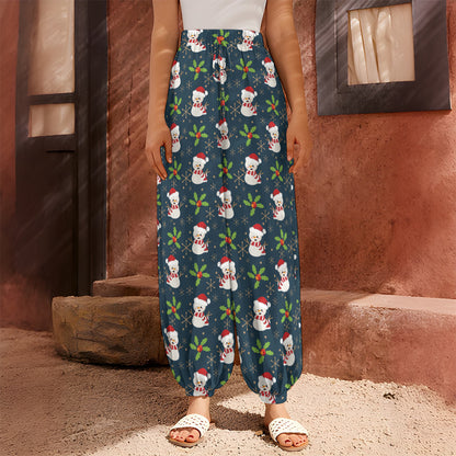 Santa Snowman Pattern Print Harem Pants