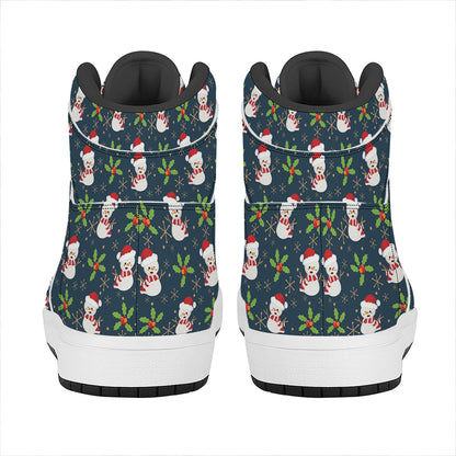 Santa Snowman Pattern Print High Top Leather Sneakers