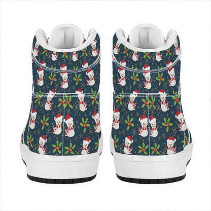 Santa Snowman Pattern Print High Top Leather Sneakers