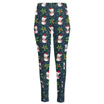 Santa Snowman Pattern Print High-Waisted Pocket Leggings