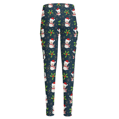 Santa Snowman Pattern Print High-Waisted Pocket Leggings