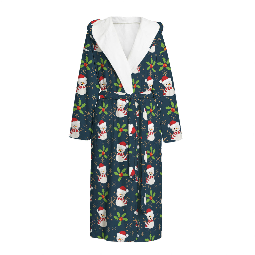 Santa Snowman Pattern Print Hooded Bathrobe