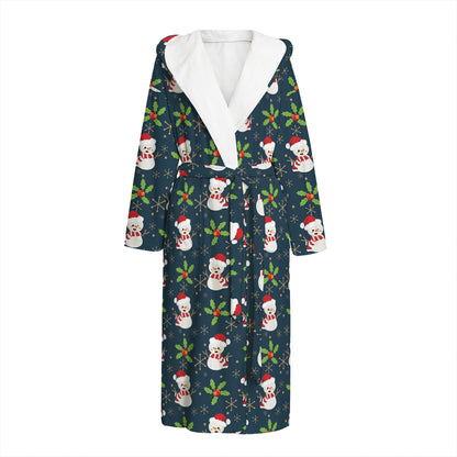 Santa Snowman Pattern Print Hooded Bathrobe