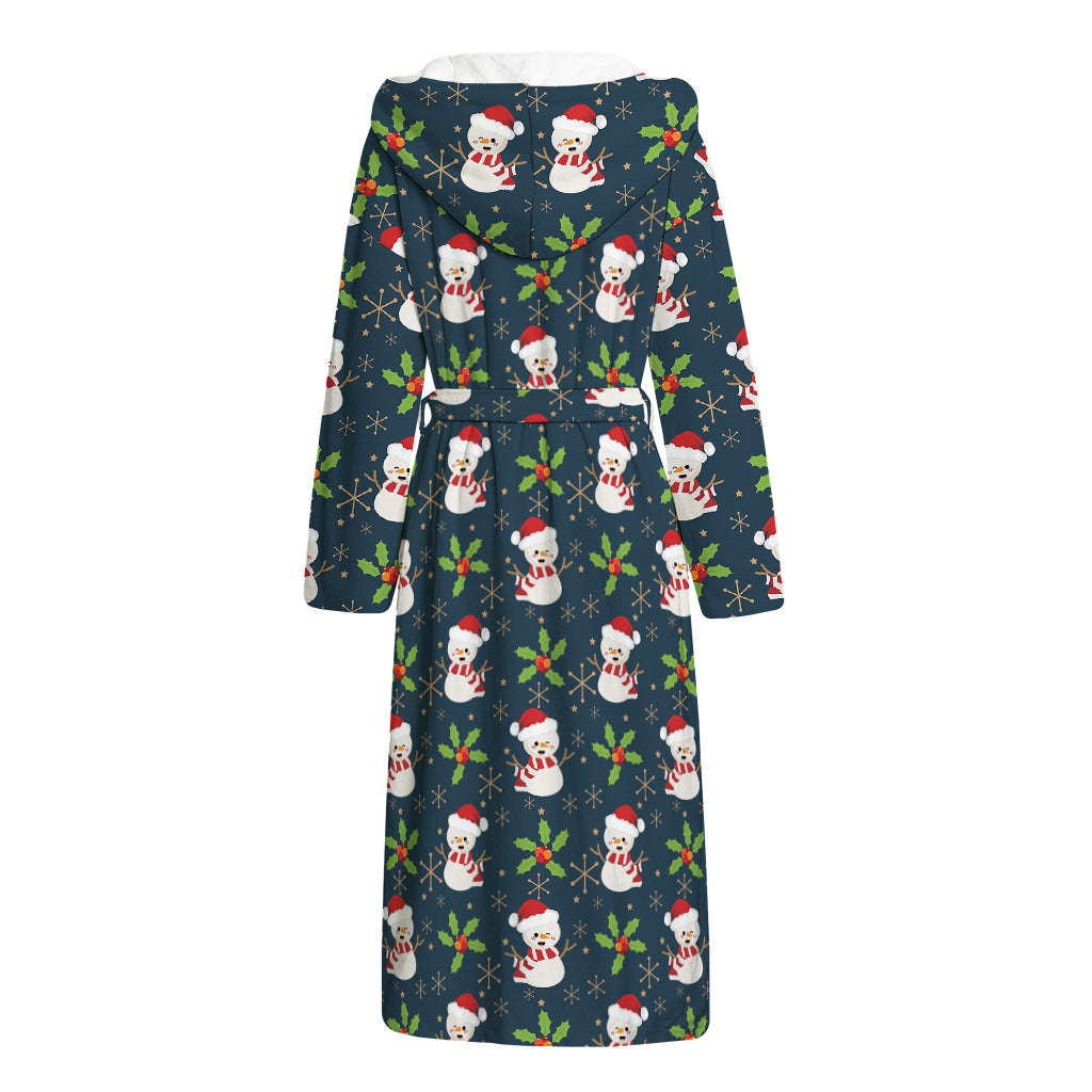 Santa Snowman Pattern Print Hooded Bathrobe