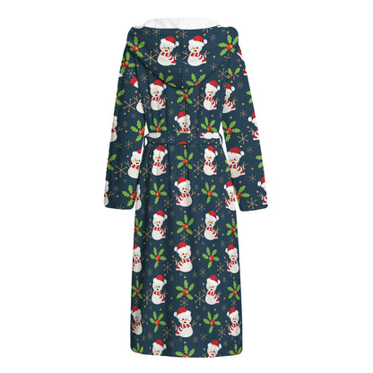 Santa Snowman Pattern Print Hooded Bathrobe