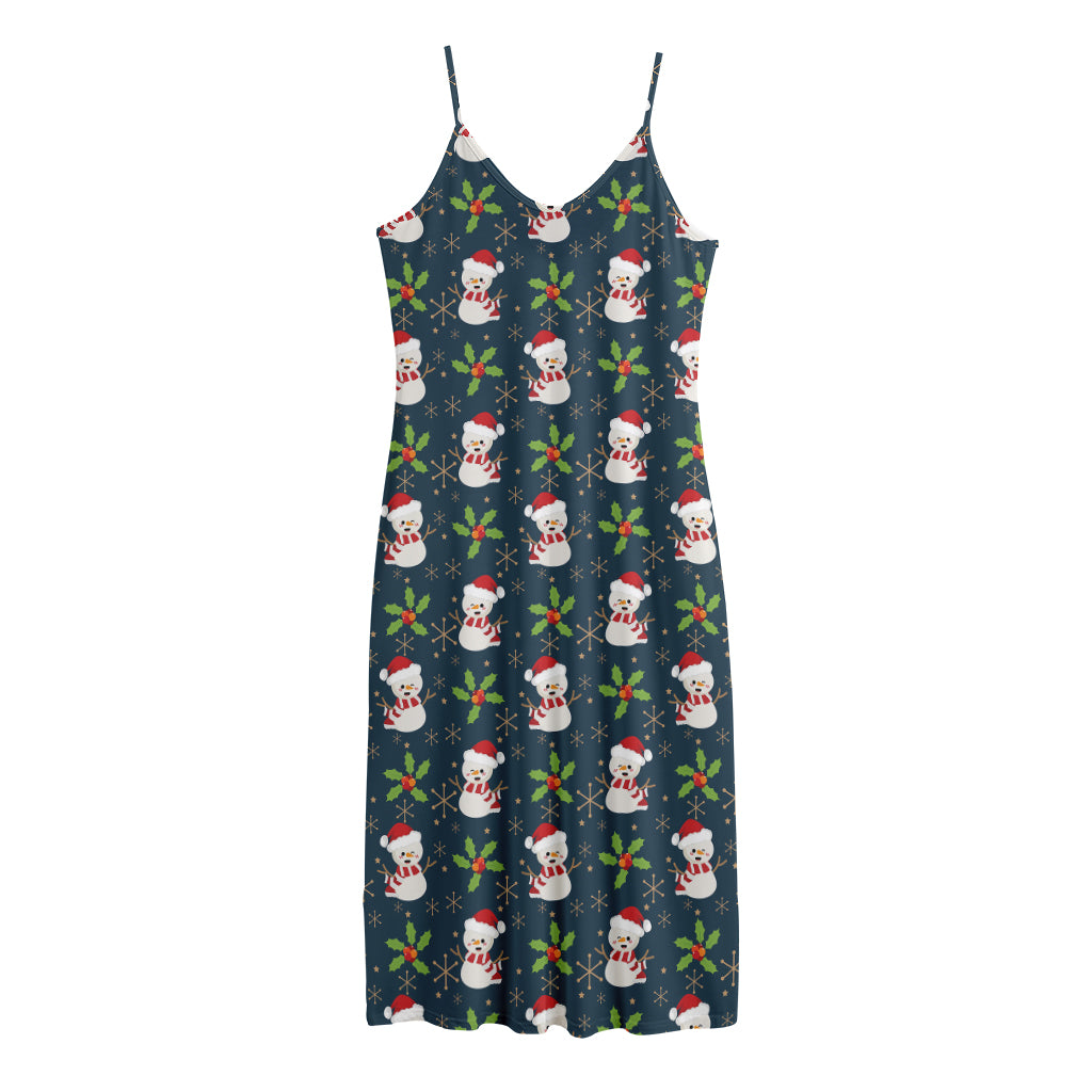Santa Snowman Pattern Print Jersey Midi Cami Dress