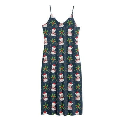 Santa Snowman Pattern Print Jersey Midi Cami Dress