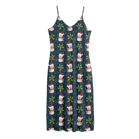 Santa Snowman Pattern Print Jersey Midi Cami Dress