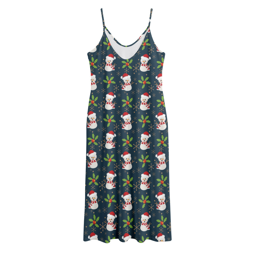 Santa Snowman Pattern Print Jersey Midi Cami Dress