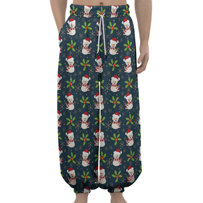 Santa Snowman Pattern Print Lantern Pants