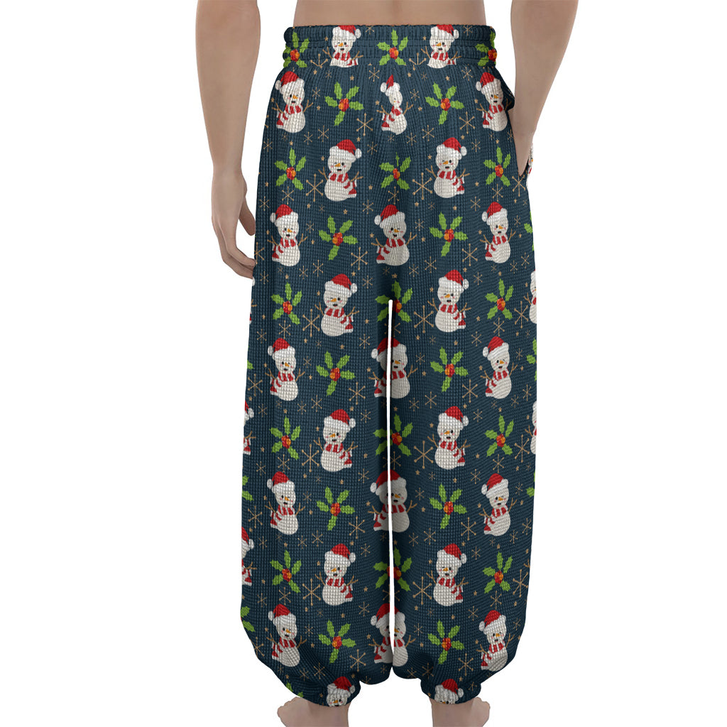 Santa Snowman Pattern Print Lantern Pants