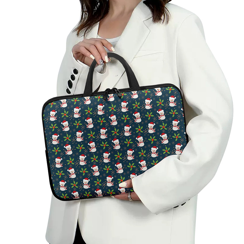 Santa Snowman Pattern Print Laptop Sleeve With Handle
