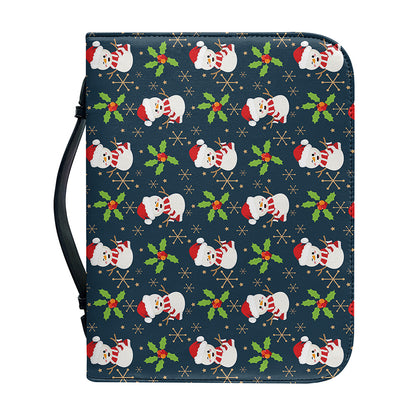 Santa Snowman Pattern Print Leather Bible Cover