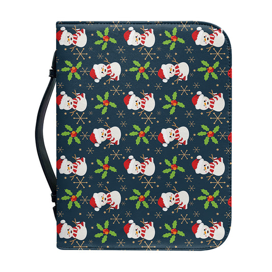 Santa Snowman Pattern Print Leather Bible Cover