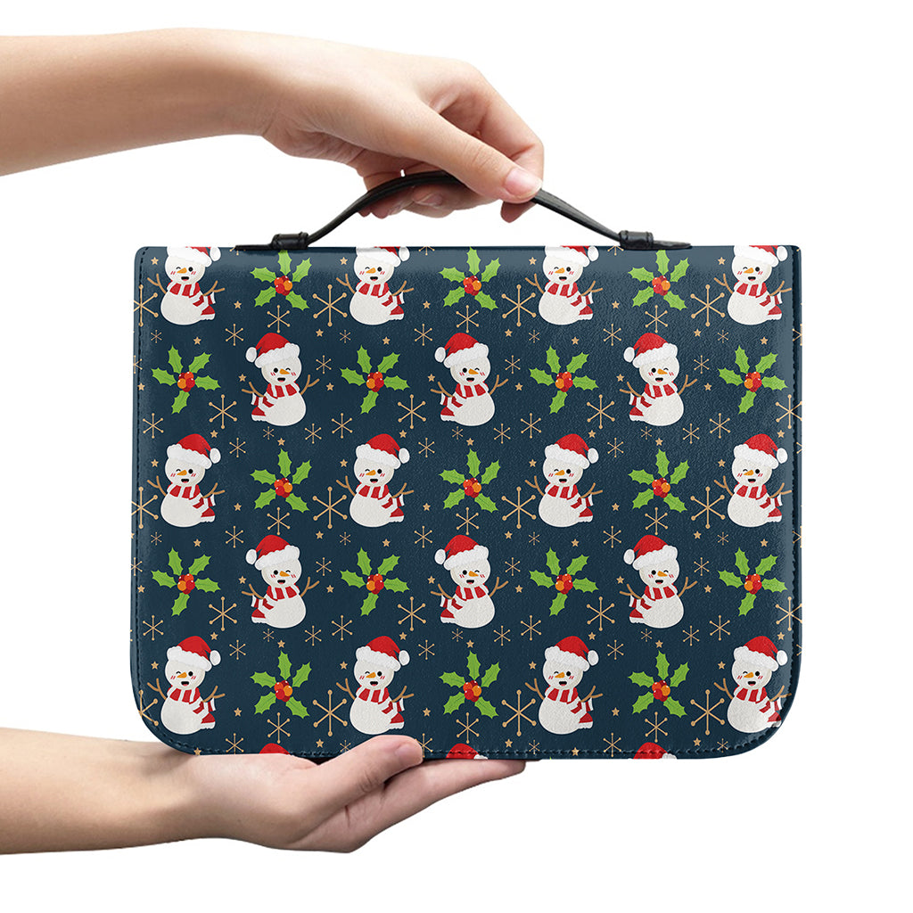 Santa Snowman Pattern Print Leather Bible Cover