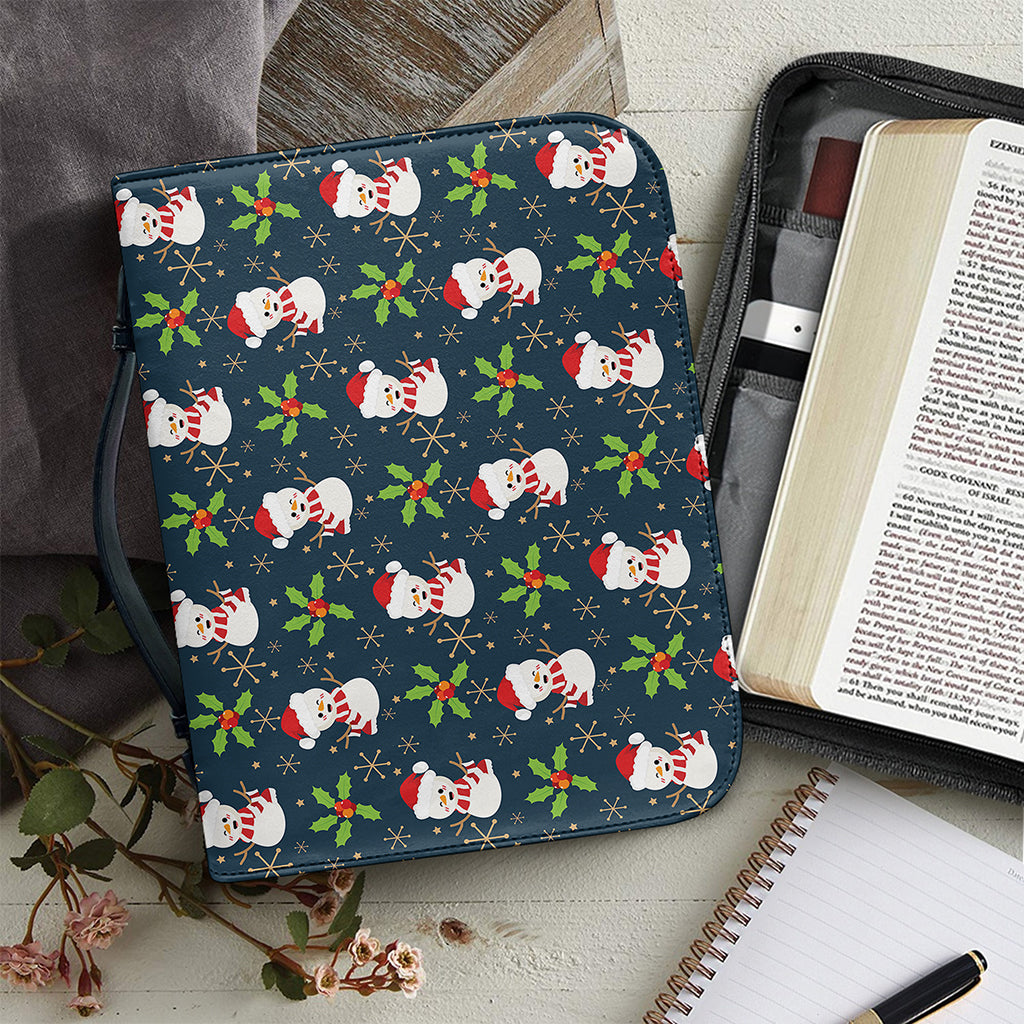 Santa Snowman Pattern Print Leather Bible Cover