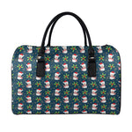 Santa Snowman Pattern Print Leather Duffle Bag