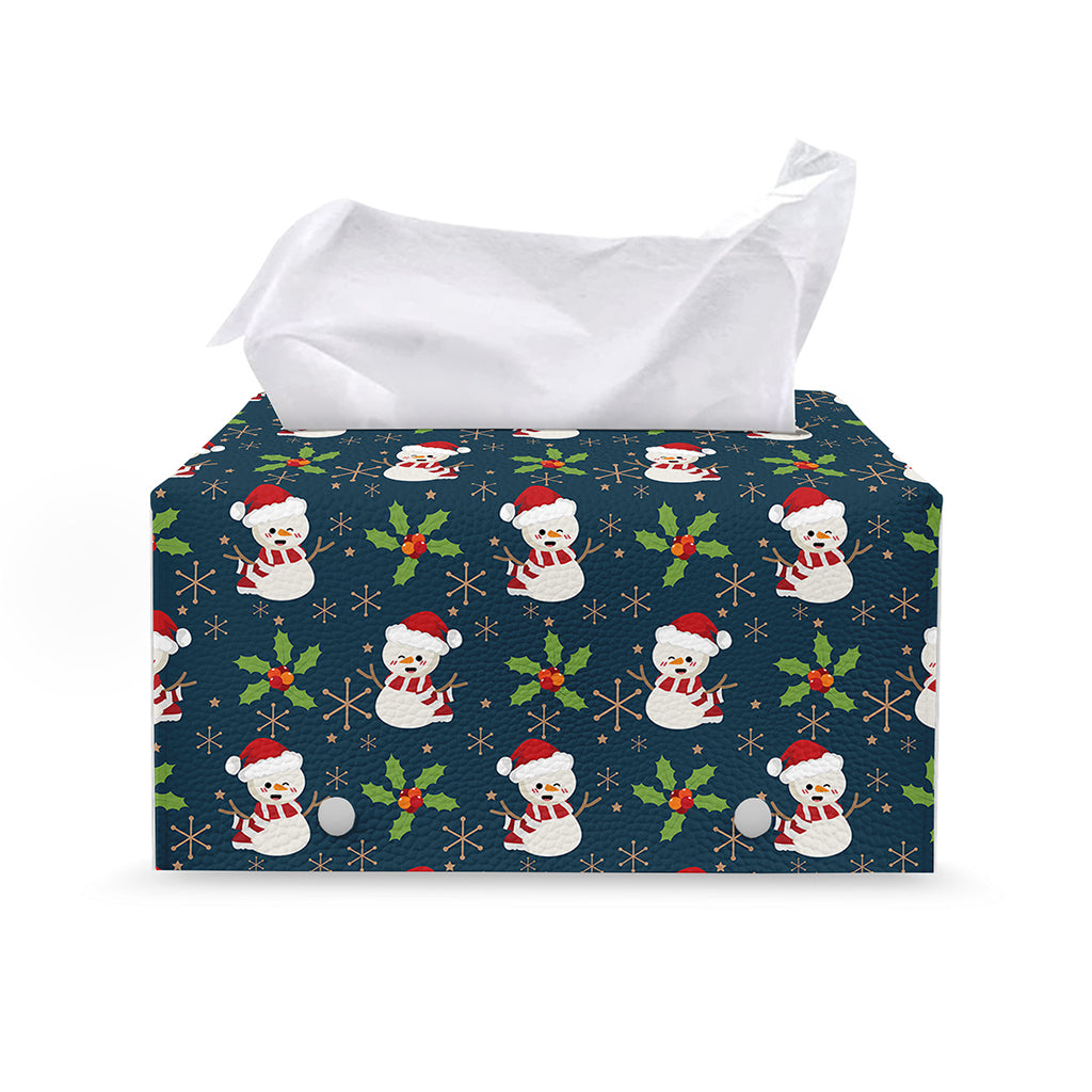 Santa Snowman Pattern Print Leather Tissue Box Cover