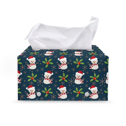 Santa Snowman Pattern Print Leather Tissue Box Cover