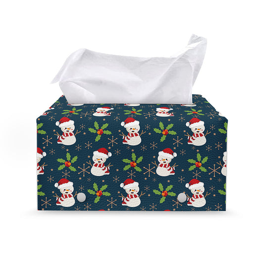 Santa Snowman Pattern Print Leather Tissue Box Cover