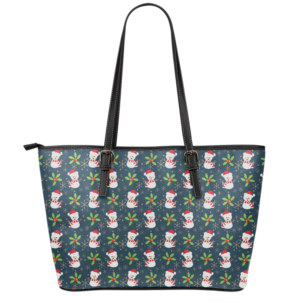 Santa Snowman Pattern Print Leather Tote Bag