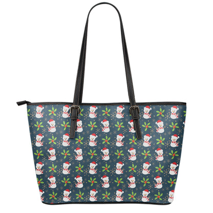 Santa Snowman Pattern Print Leather Tote Bag