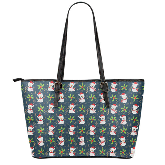Santa Snowman Pattern Print Leather Tote Bag