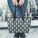 Santa Snowman Pattern Print Leather Tote Bag