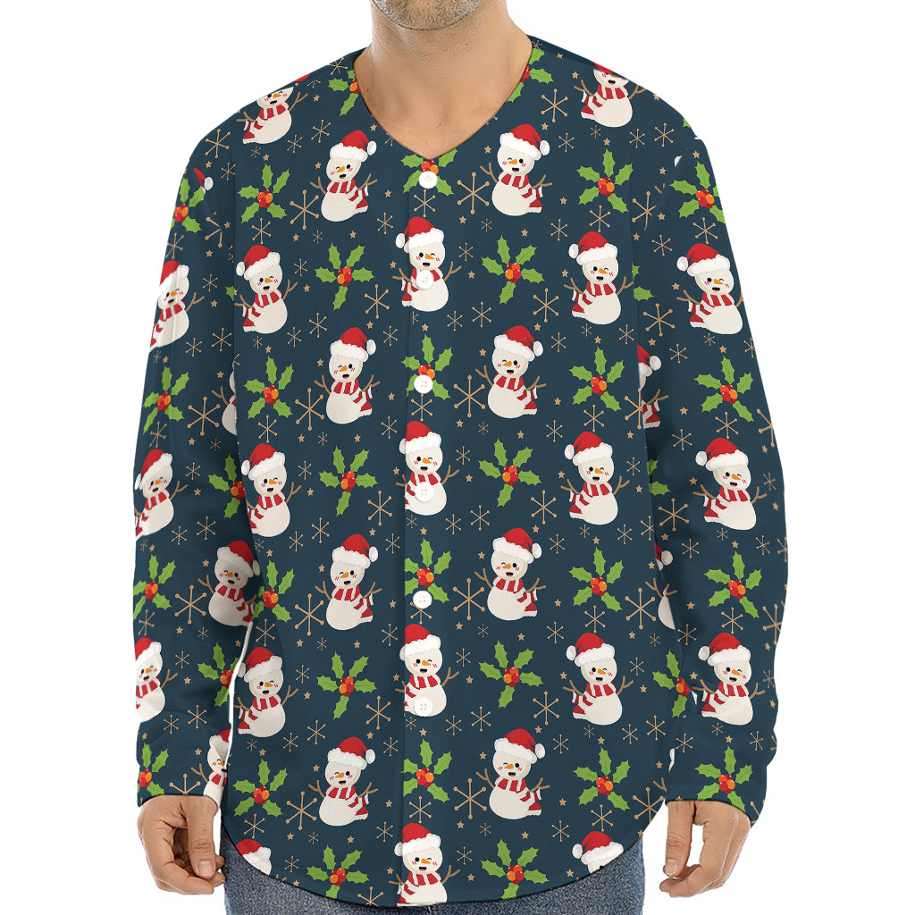 Santa Snowman Pattern Print Long Sleeve Baseball Jersey