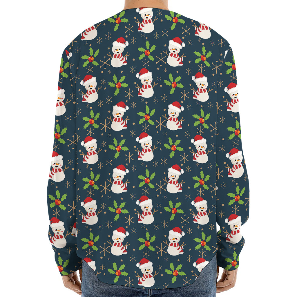 Santa Snowman Pattern Print Long Sleeve Baseball Jersey