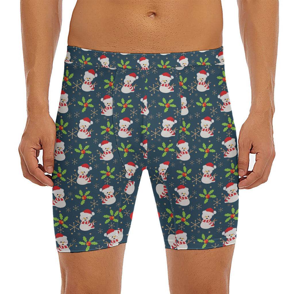 Santa Snowman Pattern Print Men's Long Boxer Briefs