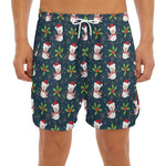 Santa Snowman Pattern Print Men's Split Running Shorts