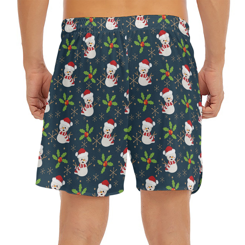 Santa Snowman Pattern Print Men's Split Running Shorts